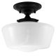 Semi-Flush Opal Glass Schoolhouse Fixture - Black