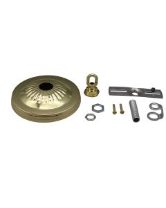 Ribbed Canopy Kit - Steel - Brass Plated With (1) 1/8 IPS All Thread - (1) Cross Bar - (1) Strain Relief Cap - (2) 8-32 Mounting Screws - (1) Lock Nut