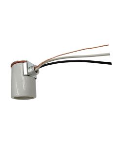Medium Base Side Outlet Bushing Socket Glazed Porcelain with Screw and 12" Leads Plus 12" Ground Wire Lead