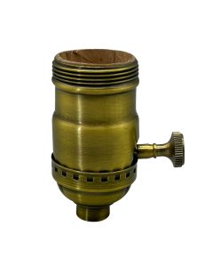 Medium Base 3-Way Solid Brass Turn Knob Socket (with Brass Knob) - with Uno Thread - Antique Brass